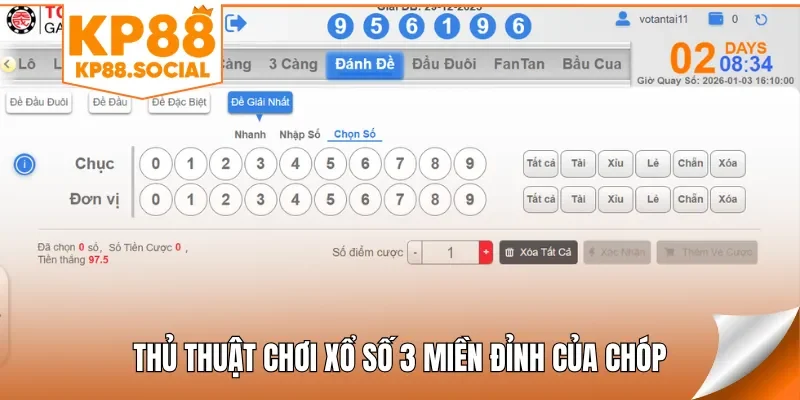 Thủ thuật chơi xổ số 3 miền đỉnh của chóp